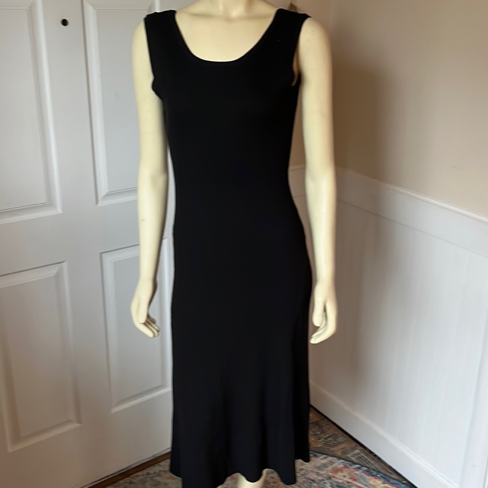 Nwt Whyte Valentyne Black Ribbed Tank Low Scoop Back Flare Skirt Slip Dress 10